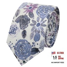 Floral Ties for Men, 2.56'' Cotton Mens Neckties Flower Print Skinny Grey-blue