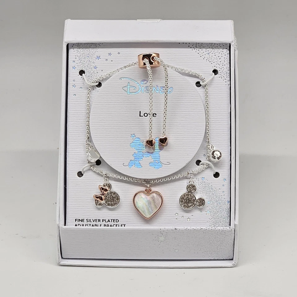 Pulsera ajustable Disney Minnie & Mickey Mouse LOVE enchapada en plata fina Foto 2 de 4