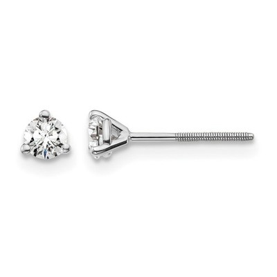 14 Karat Weißgold 1/4 kt im Labor gezüchteter Diamant Ohrstecker mit drei Krappen Schraubverschluss