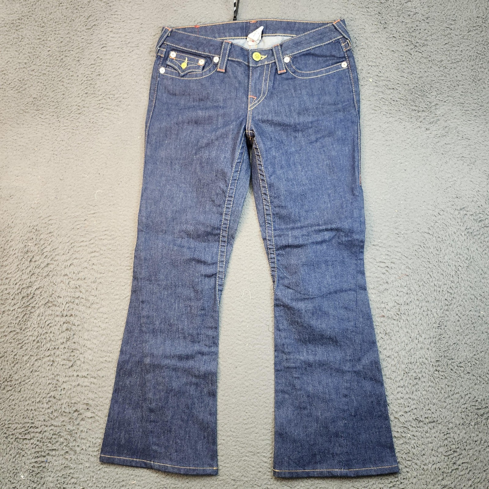 True Religion Jeans Womens 31 Blue Joey Bootcut Flap Pockets Made in USA Stretch