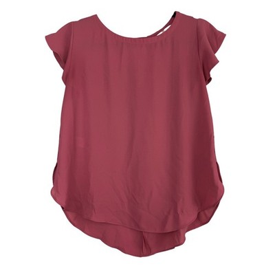 LOFT Petites  Dusty Rose Pink Flutter Sleeve V-Back Blouse SP 474124