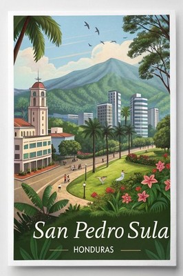Vibrant San Pedro Sula, Honduras - Exotic Travel Poster Art Print A1-A4 Poster A