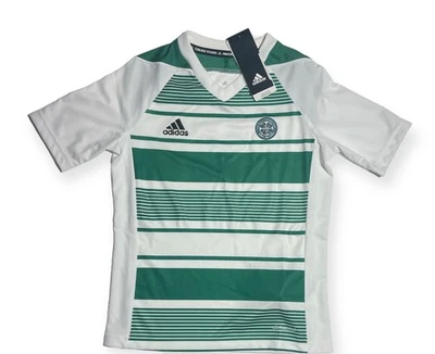 BOYS  adidas Celtic Glasgow Jersey, red WHITE/GREEN STRIPS, youth SMALL, new/tag - Image 1 of 2