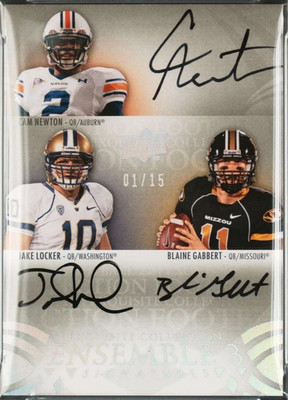 2011 UD Exquisite Cam Newton Jake Locker Blaine Gabbert Auto 01/15 (Bookend 1/1)