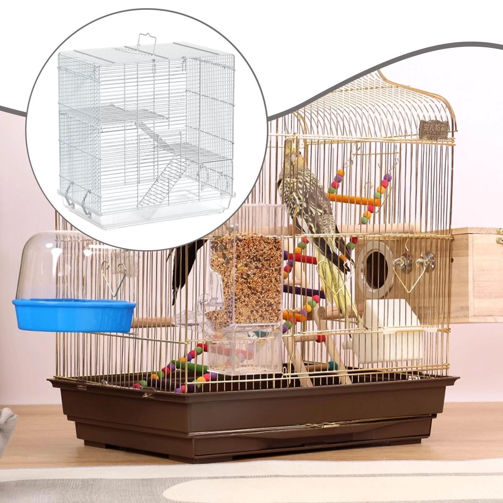 Iron Wire Bird Cage Table Top Parrot Cage with Handle and Stairs Birdcage for
Opens in a new window 