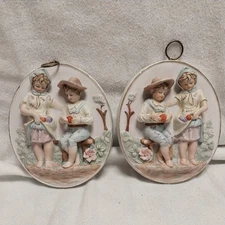 Two Vtg Original Arnart Creation Japan Dimentional Plaque apple pickers