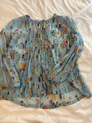 APNY women s size medium blouse watercolor multicolored paint palette excellent