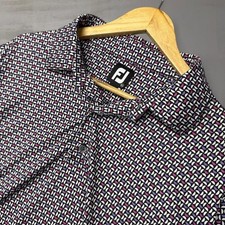 FootJoy Men's Golf Polo Shirt XL Geometric Print Purple White Black Short Sleeve