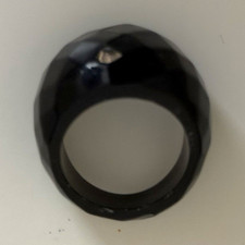 Black Faceted Dome Band Ring, Plastic, 17mm, Round Shape, No Stone