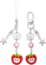 2PCS Cute Phone Charms Aesthetic Y2k Pink Guitar Strawberry Star