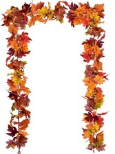 2 Pack Fall Maple Leaf Garland 5.9FT Artificial Autumn Foliage Decor