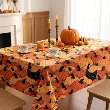 Irenare Pumpkin Black Cat Fall Tablecloth, 60 x 84 Inch Orange, Red