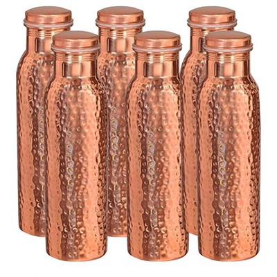 Pure Copper Drinking Flask 34oz Hammered Water Bottle Ayurveda Benefits Set of 6