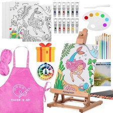 Falling in Art Tabletop Easel Set, Portable Wooden Art Easel Painting Kits fo...