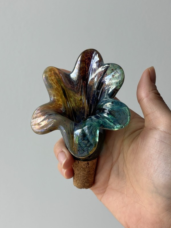 Vintage Iridescent Hand Blown Art Glass Bottle Stopper Cork Decanter Topper