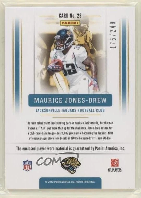 2012 Playoff Prestige Team Foundations Materials /249 Maurice Jones-Drew #23 - Image 2 of 2