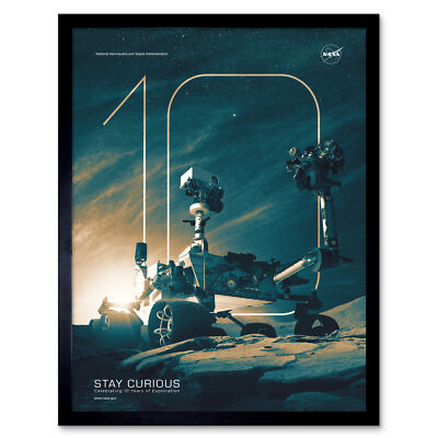 NASA Curiosity Mars Rover 10th Anniversary Poster Wall Art Print Framed 12x16