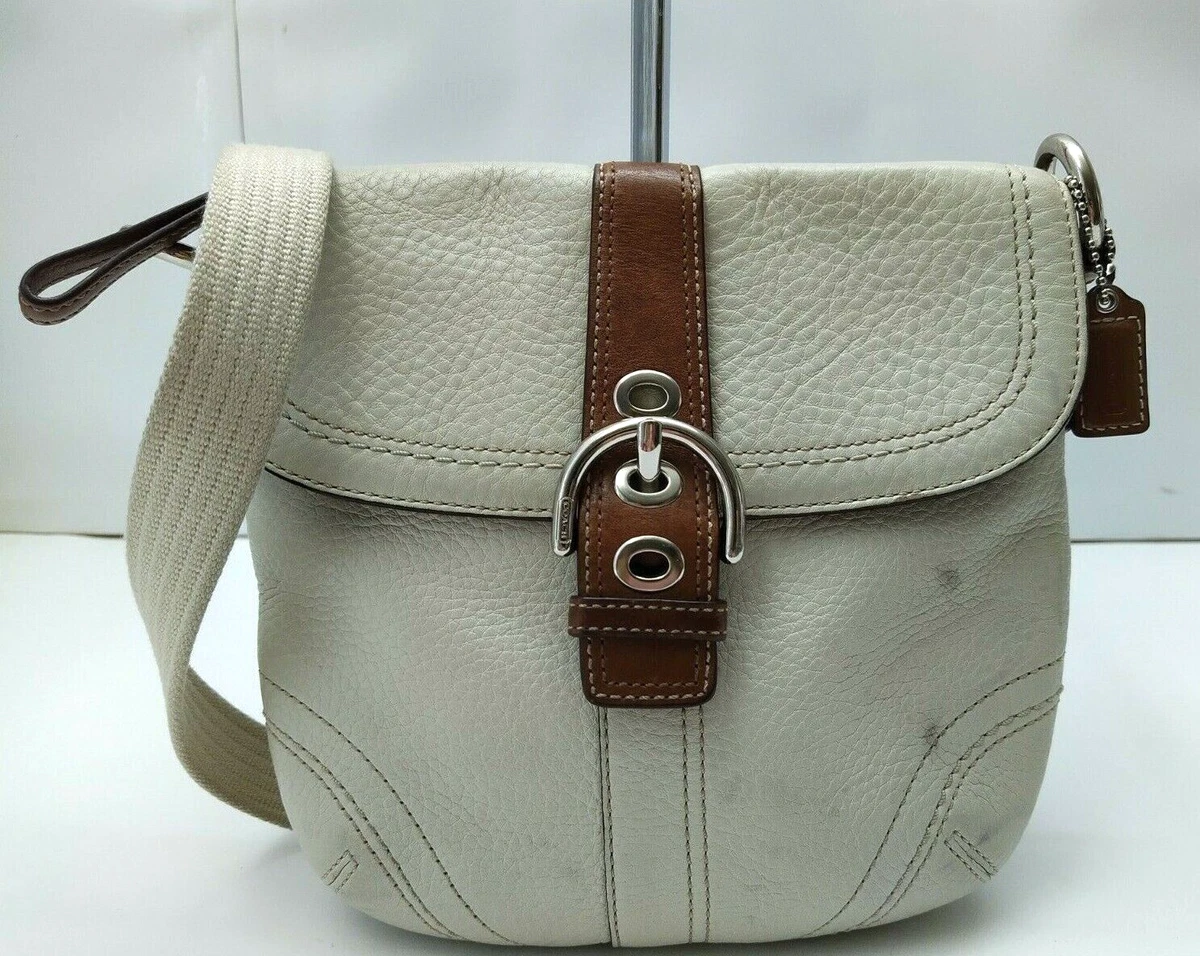 Coach Off white Pebbled Leather Buckle Flap Closure Small Crossbody Bag Purse