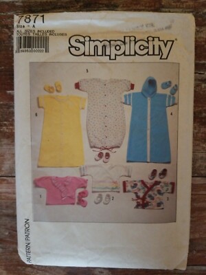 Simplicity 7871 Vintage 80' Babies' Front Wrap KIMONOS,Bootees  Sleep Uncut