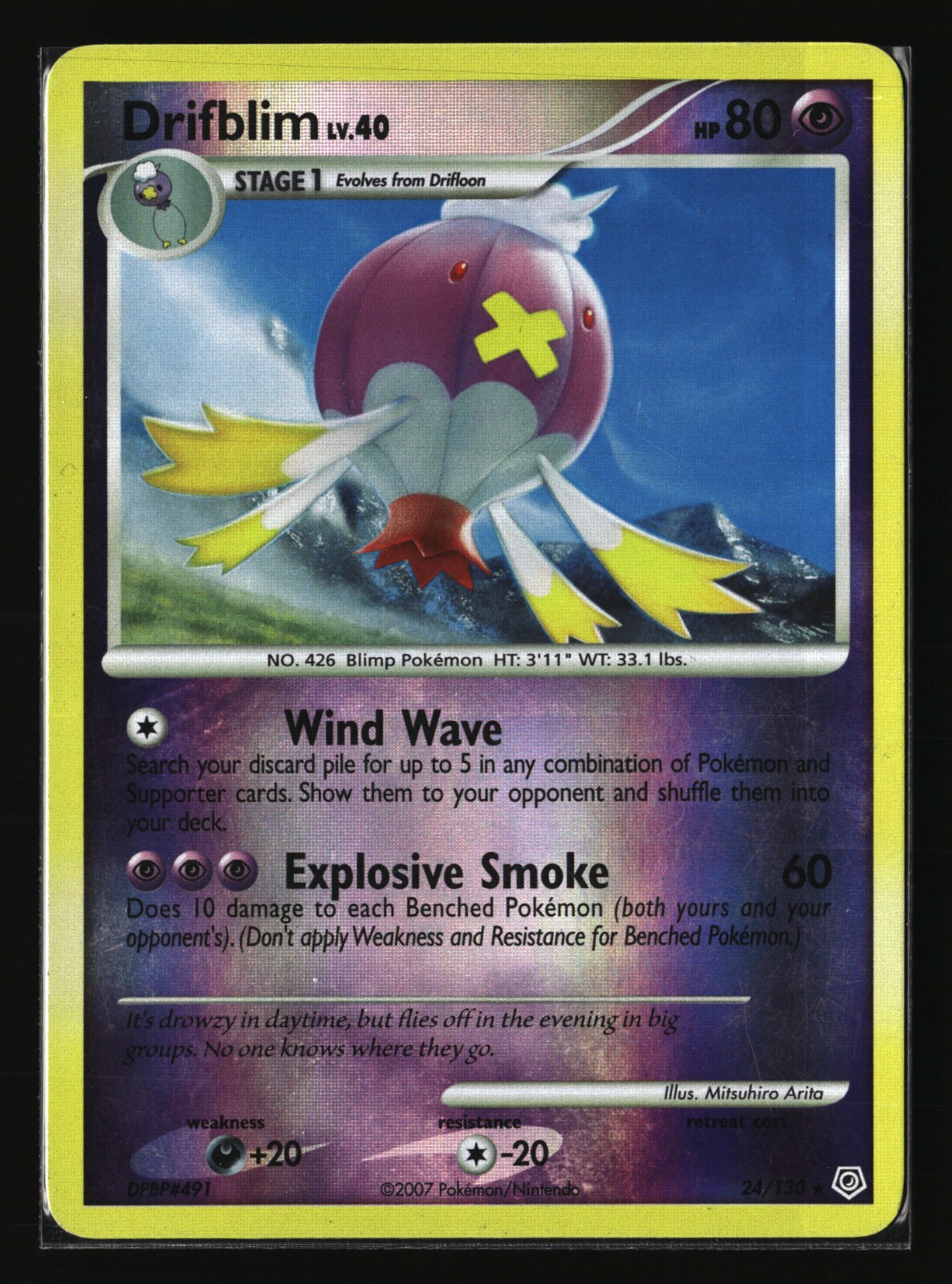 Pokemon DRIFBLIM 24/130 Reverse Holo (2007 Diamond and Pearl) LP/Light Play