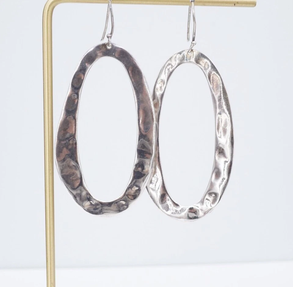 Ippolita Hammered Hoop Earrings Sterling Silver Dangle 2.2" Pouch ES2579 - Image 3 of 4