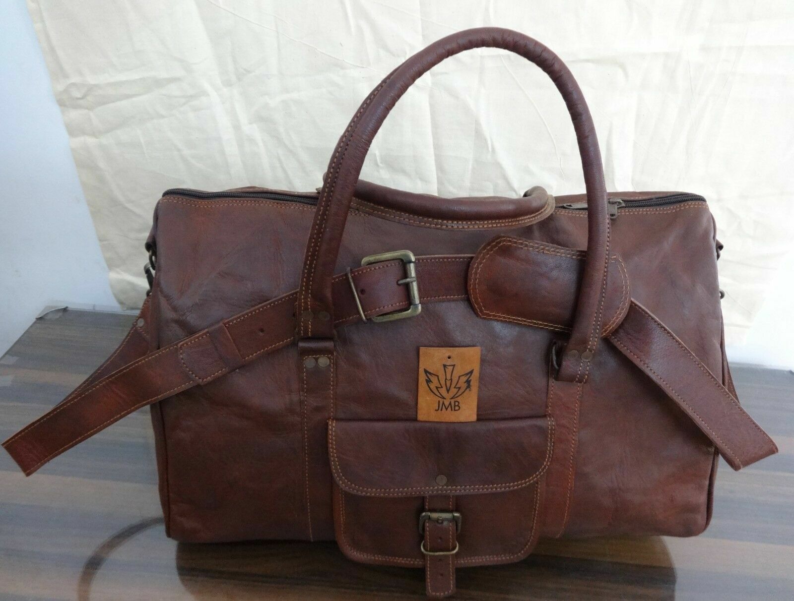 Sac De Voyage Triangle Duffle En Cuir Véritable Pour Homme - Taille Moyenne, Marron, Fabrication Artisanale Inde, Neuf
