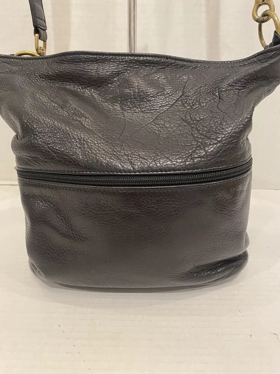 Vintage Libaire Purse Black Pebbled Soft Leather Brass Accent