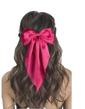 Hot Pink Satin Stylish Bow Big Ribbon Hair Clip Tie All Hair Types Non Slip