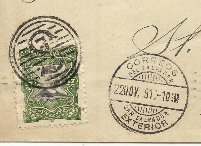 Salvador Sc#386(single frank) SAN SALVADOR 22/NOV/1910 to USA