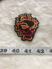 Demon Skull On Fire Black Red Yellow Embroidered Iron On Patch New