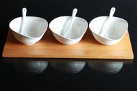 Servierschalen Set 7-Tlg. Schalen Aus Porzellan Bambus Untersetzer Und LöFfel