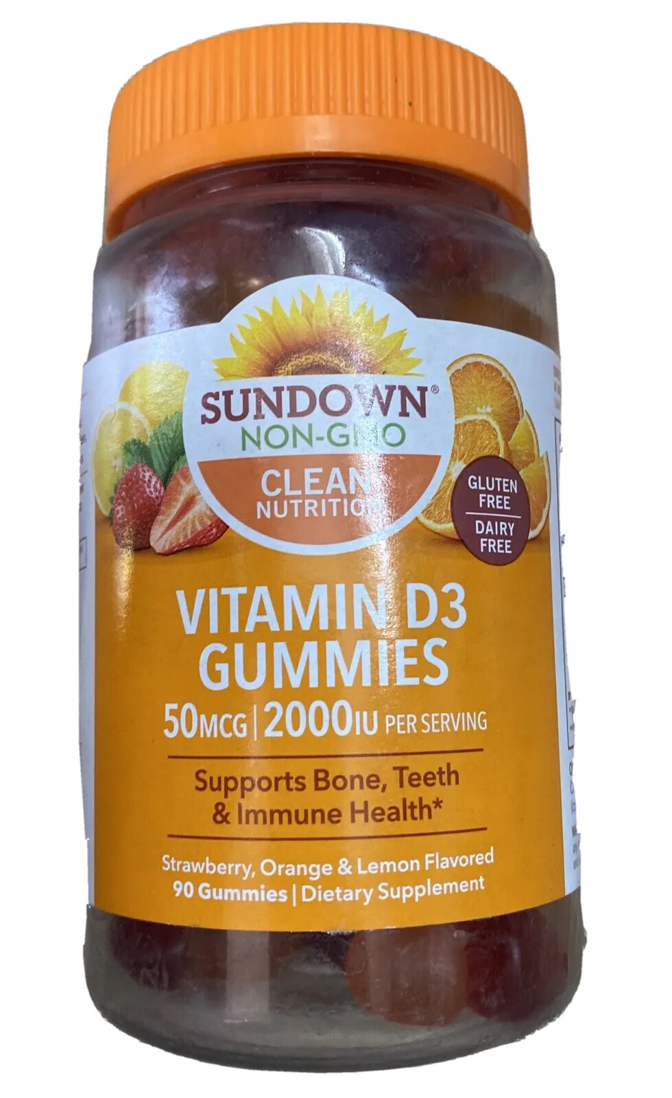 Sundown NonGMO Vitamin D3 Gummies Strawberry Orange & Lemon 90 Count