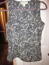 Michael Kors Women's Tops~Light Beige/Black Floral Layered Tank Top~Size Small