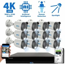 16 Channel 4K NVR 12 8MP AI Spotlight Microphone PoE IP Security Camera System