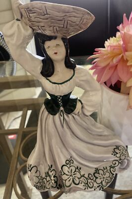Bud vase Girl Tilt Basket On Head Corset Ceramic Pottery figure REDUC$
