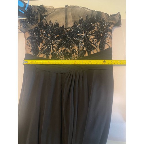 David Meister Long Sheath Black Applique Illusion Beaded Gown, sz 2, Intricate - Picture 12 of 21