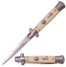 9" Italian Style Stiletto - Faux-Ivory Handle & Polished Bayonet Blade