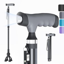 Walking Cane with LED Light for Seniors Men Women, Adjustable Folding Black