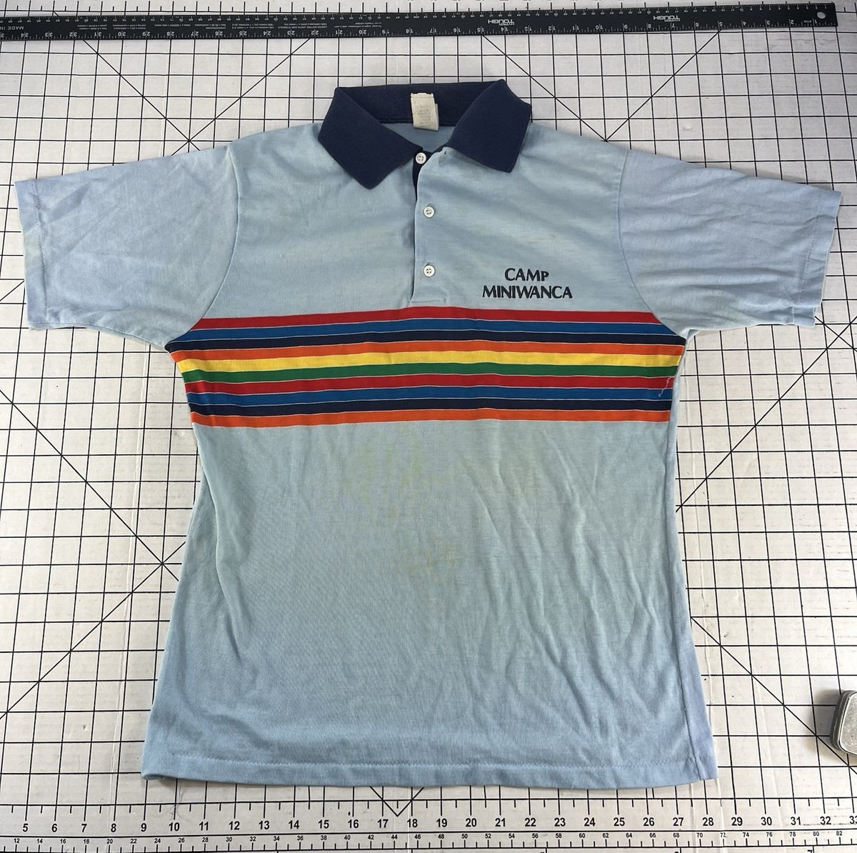 Vintage 70's Velva Sheen Rainbow Polo Size Medium USA Camp 80s
