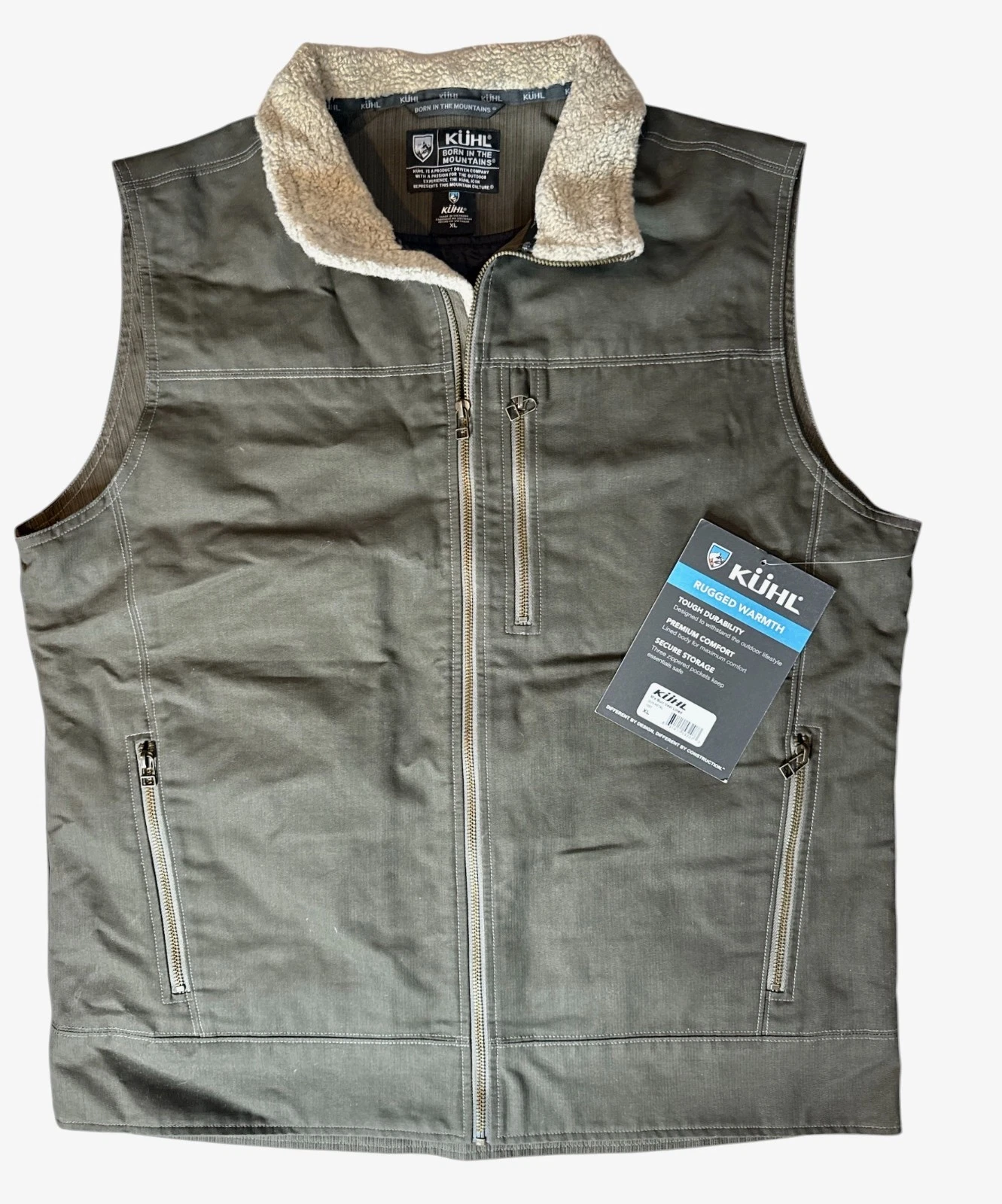 Kuhl Vest Burr Lined Canvas Full Zip Fleece Collar Outdoors Mens XL