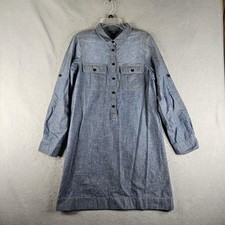 J.Crew Shirt Dress Womens Small Blue Chambray Long Sleeve Popover Pockets