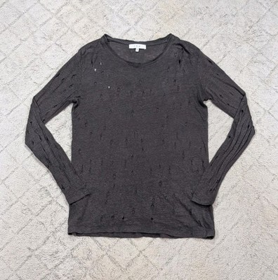 IRO Shirt Womens XS Gray Charcoal Marvina Linen Jersey Long Sleeve Distressed