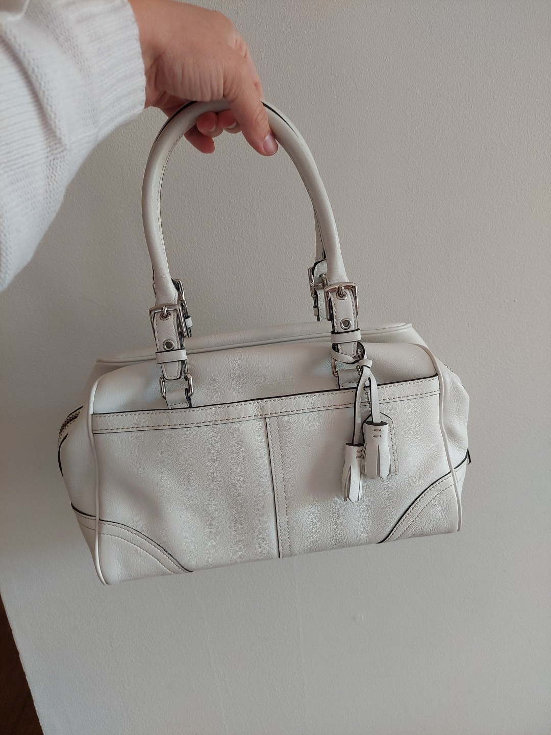 COACH Vtg Chelsea Hampton Pebbled Leather Tassel Satchel Handbag Y2K Rare White
