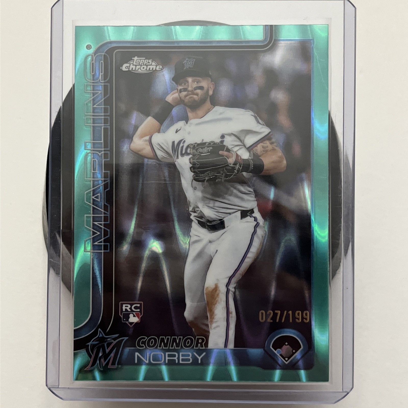 2025 Topps Chrome RC Connor Norby Aqua RayWave Refractor /199 Marlins
