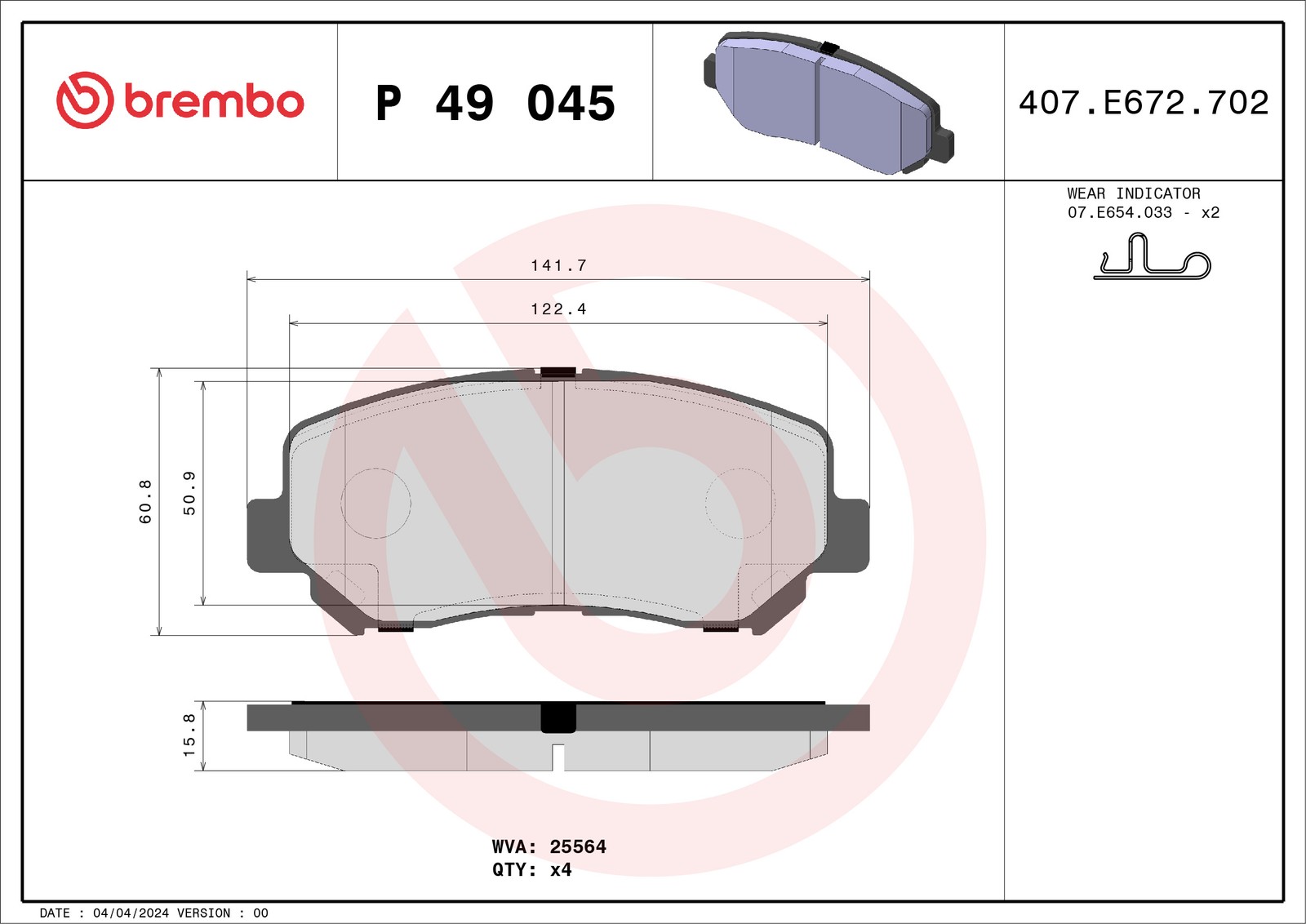 Brembo Bremsbelagsatz Vorderachse [Hersteller-Nr. P49045] für Mazda - Bild 5