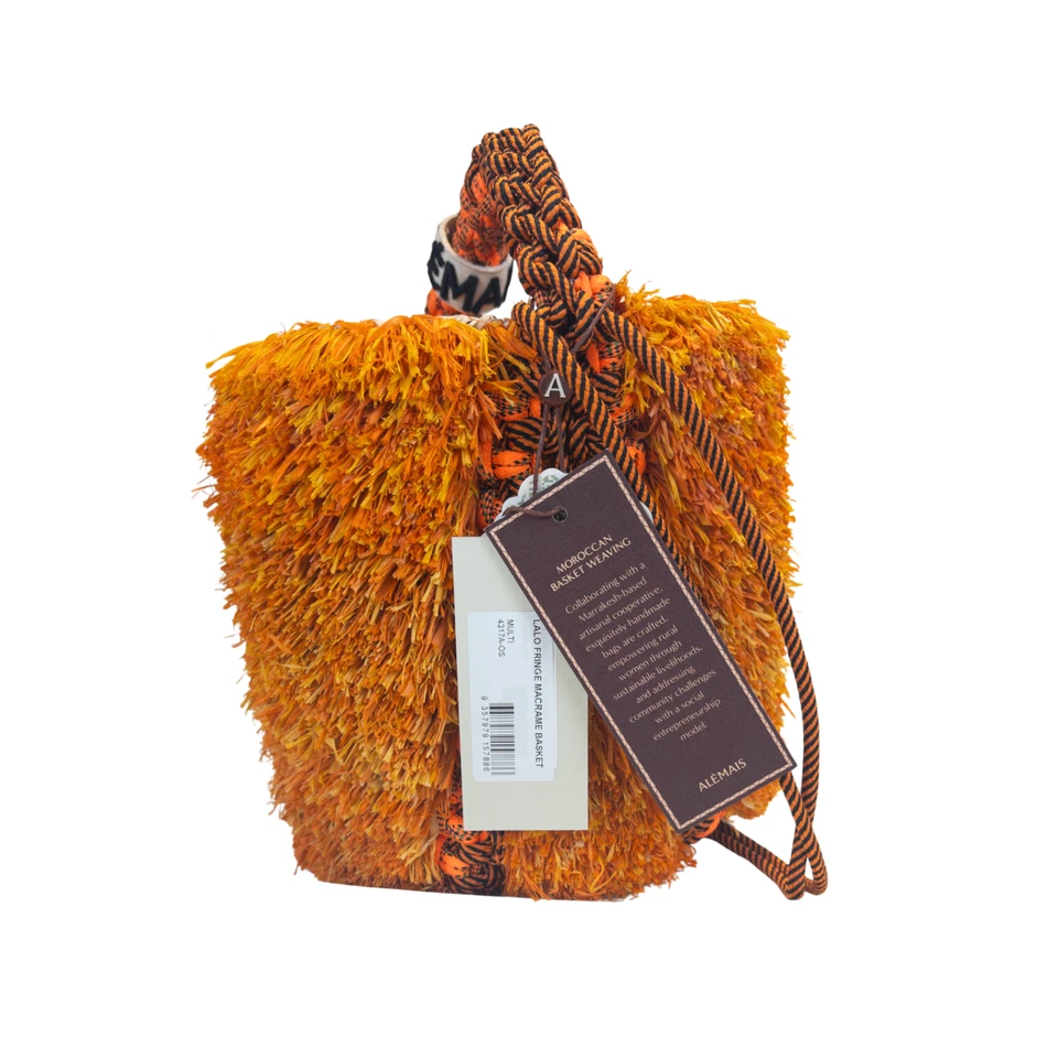 Bolso Cubo Alémais Lalo Naranja Flecos Macramé - Nuevo con Etiquetas Foto 3 de 4