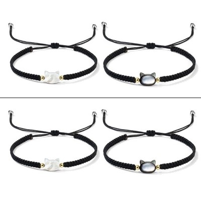 Cat Charm Bangle Handwoven Wrist Link Chain Party Accessories for Girls Women