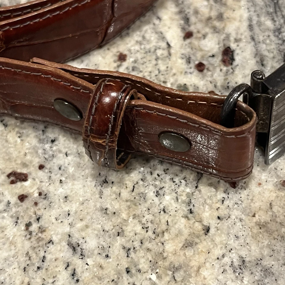 Cinturón Vintage Polo Ralph Lauren Hombre 32 Cuero Caimán Hebilla Plata Esterlina Foto 4 de 4