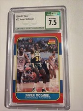 1986-87 FLEER BASKETBALL CARD #72 XAVIER MCDANIEL ROOKIE RC GRADED CSG 7.5 NM+. rookie card picture