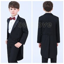 Kids Boy Tuxedo Tail Suit Formal Wedding Tailcoat 4 Piece Set Costume Party Cute